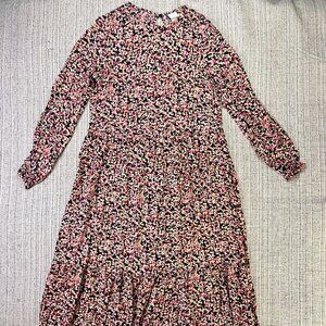 H&M Modest Floral Maxi Dress Long Sleeve - Red Pink Multicolor -  Size XS